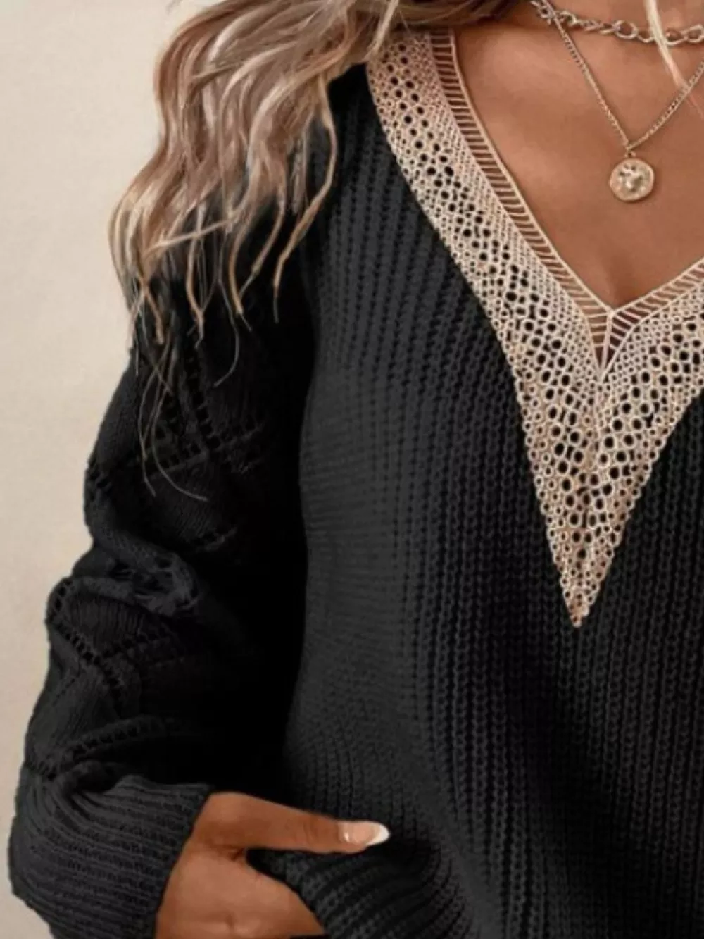 V-Neck Openwork Sweater, image 12