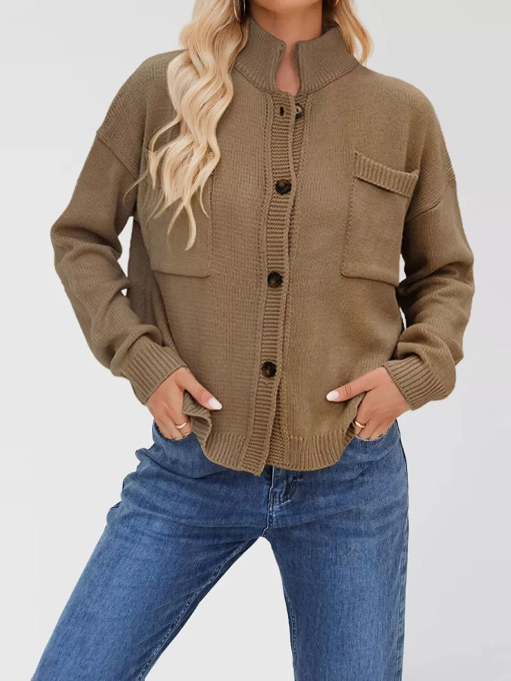 Button Up Dropped Shoulder Cardigan, image 7