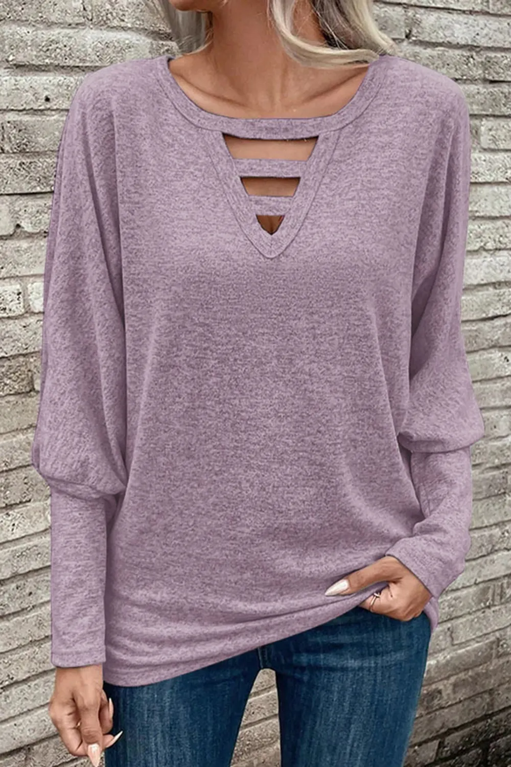 Cutout Round Neck Long Sleeve T-Shirt, image 8