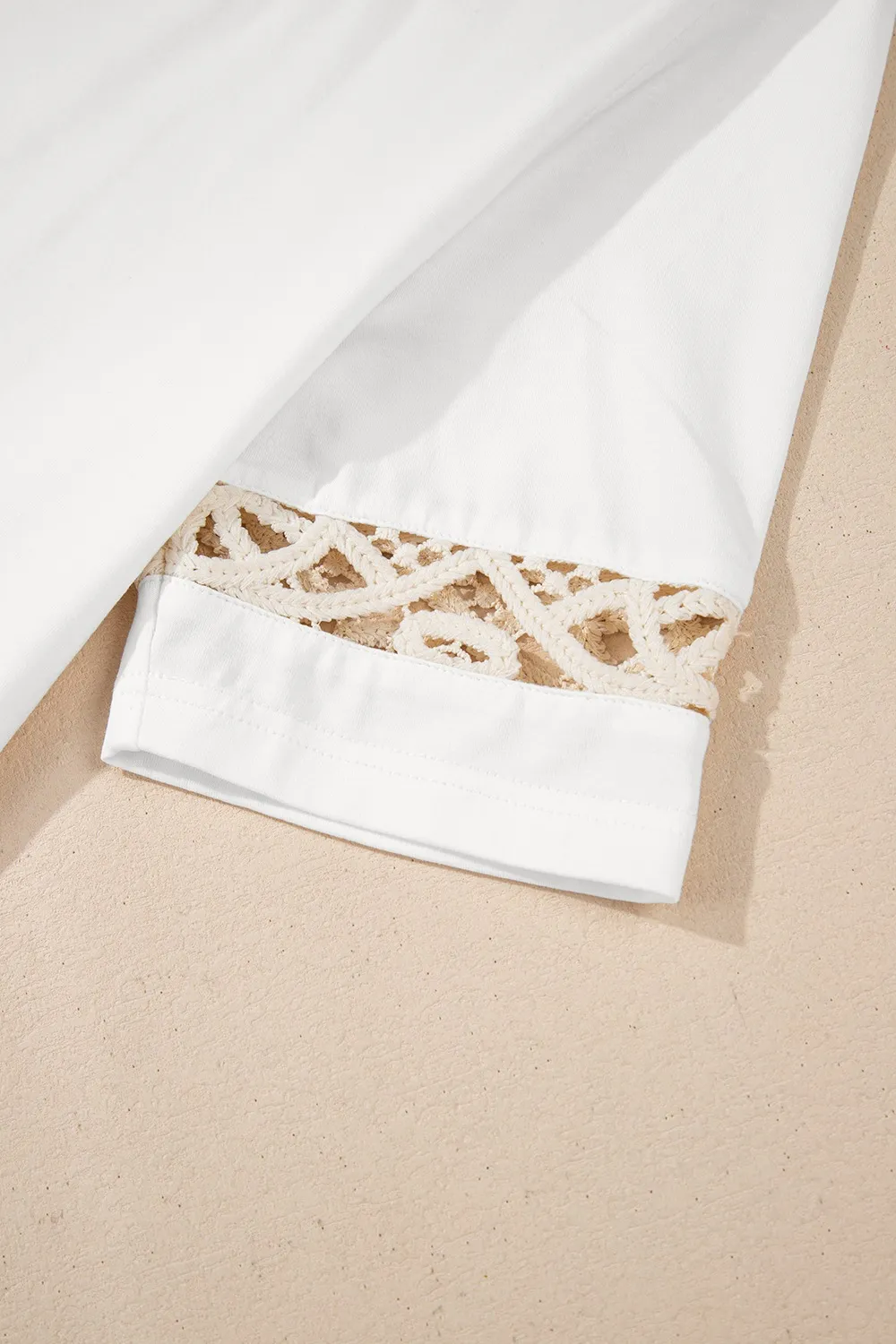 Lace Crochet Crew Neck Casual T Shirt, image 5