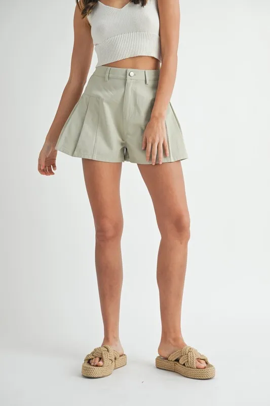 Pleated High Waist Twill Shorts, image 2