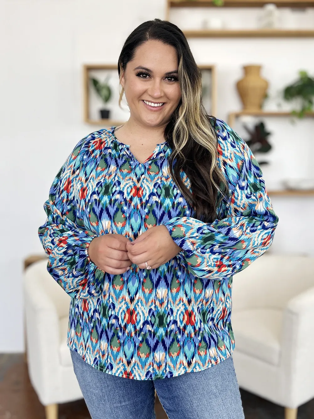 Full Size Printed Balloon Sleeve Blouse, image 10