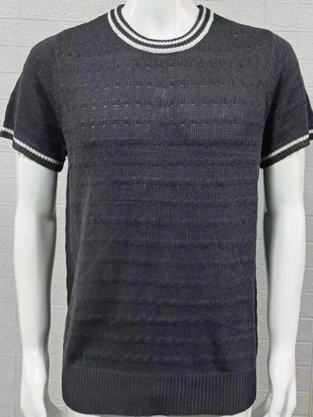Men's Plus Size Texture Round Neck Contrast Trim T-Shirt, image 9