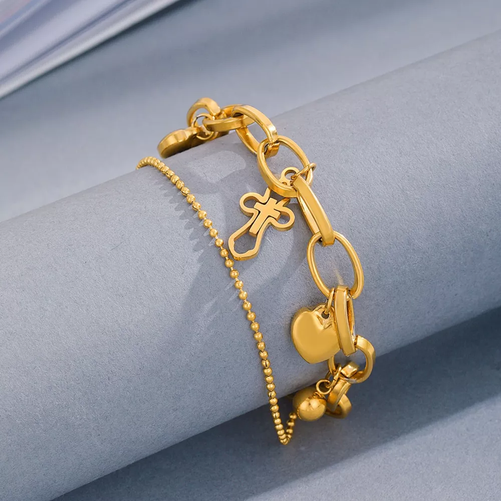 Cross and Heart Charm Bracelet