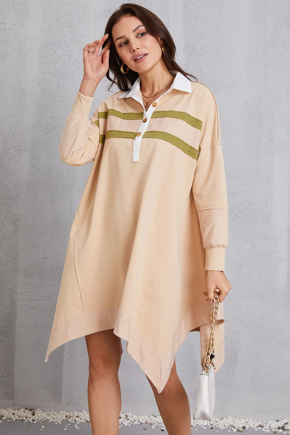 Half Button Handkerchief Hem Dress, image 2