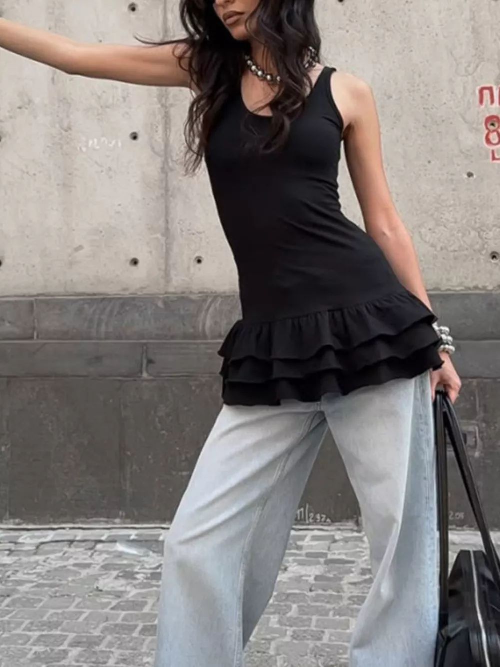 Ruffled Hem Round Neck Tank, image 4