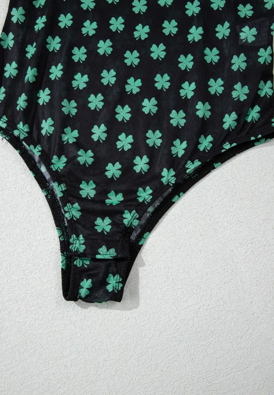 Lucky Clover Mock Neck Long Sleeve Bodysuit, image 3