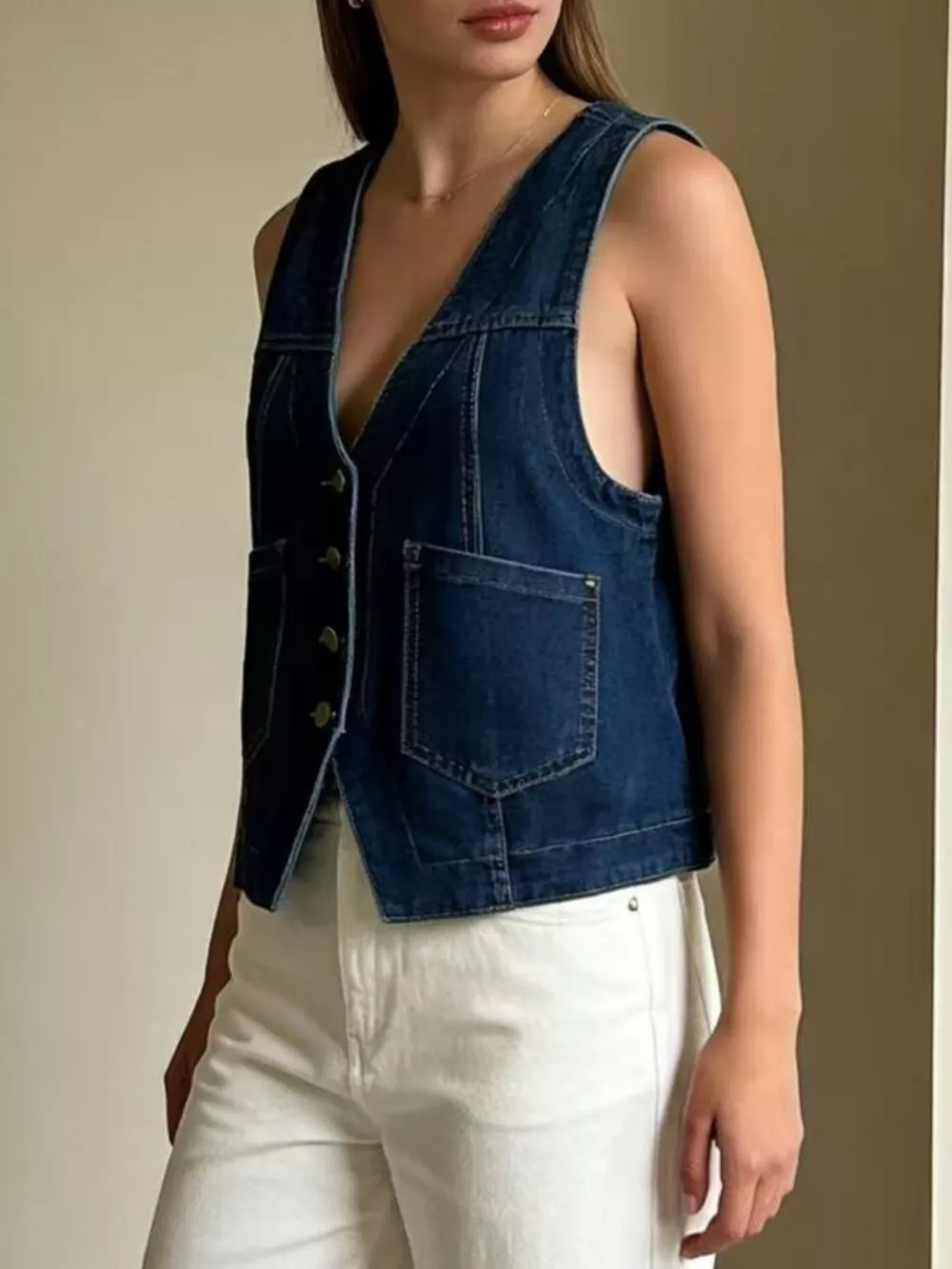 Plus Size Button-Down Denim Vest, image 8