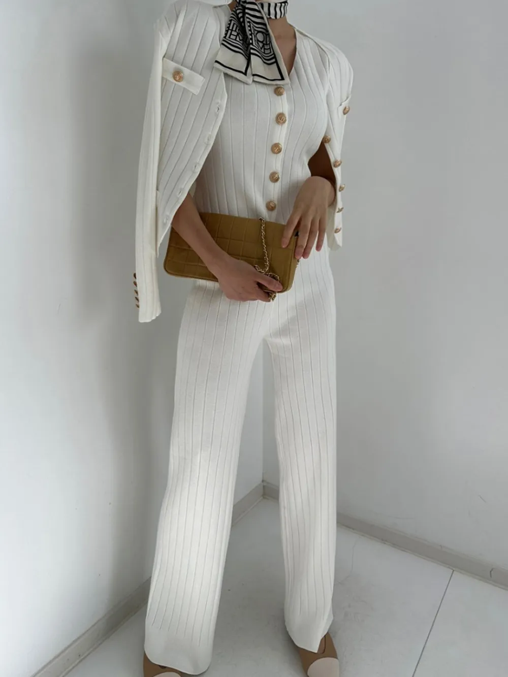 V-Neck Tank, Cardigan and Pants Three-Piece Sweater Set, image 4
