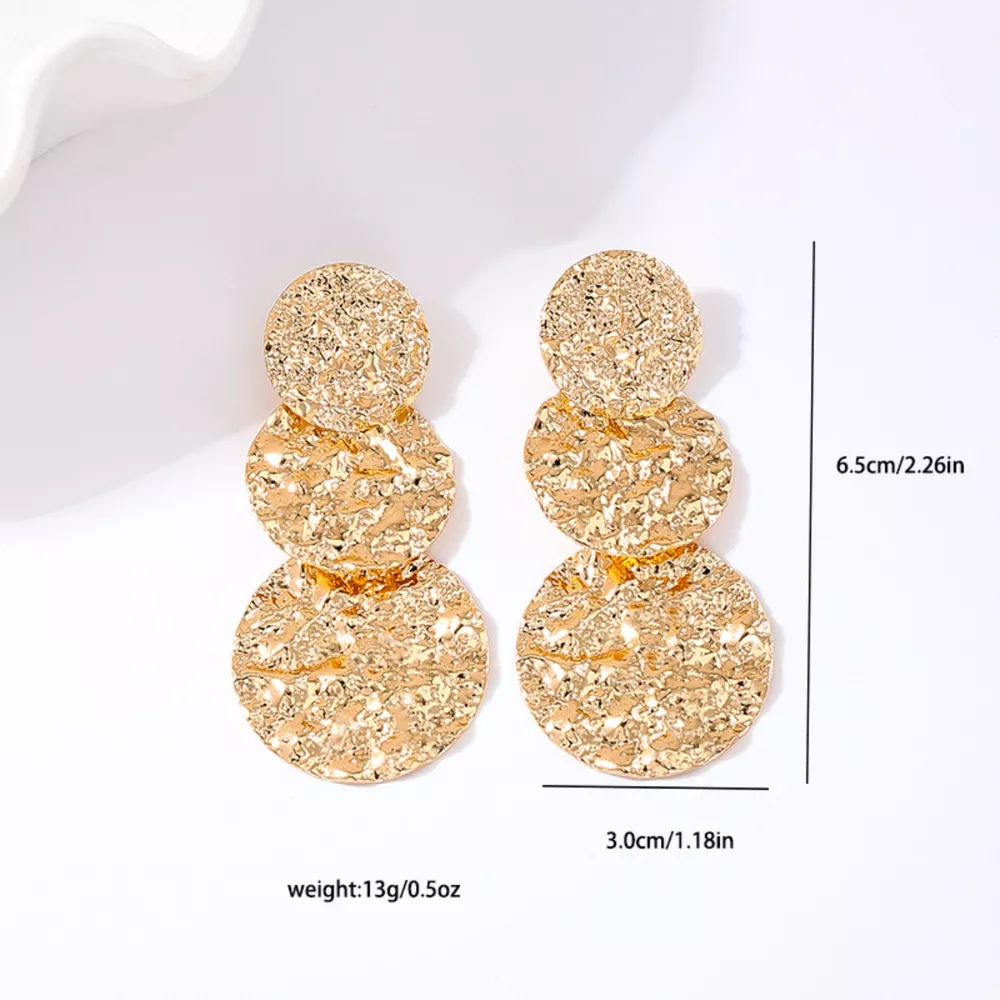 18K Gold-Plated Round Layered Textured Earrings, image 5