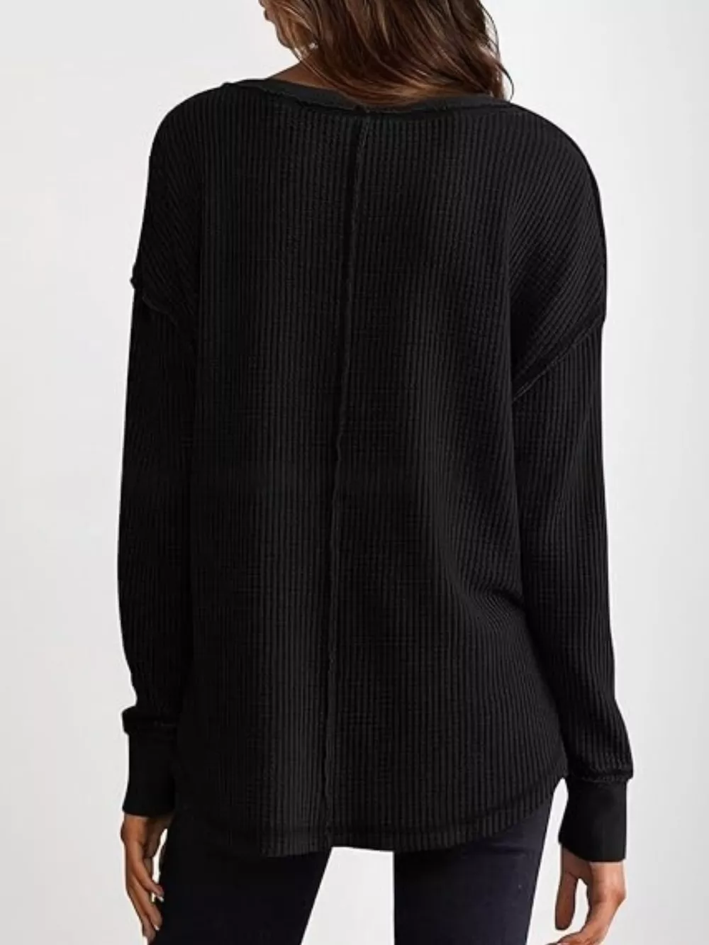 Slit Notched Long Sleeve T-Shirt, image 4
