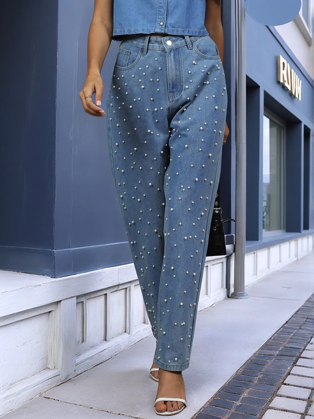 Pearl Detail Jeans with Pockets, image 3