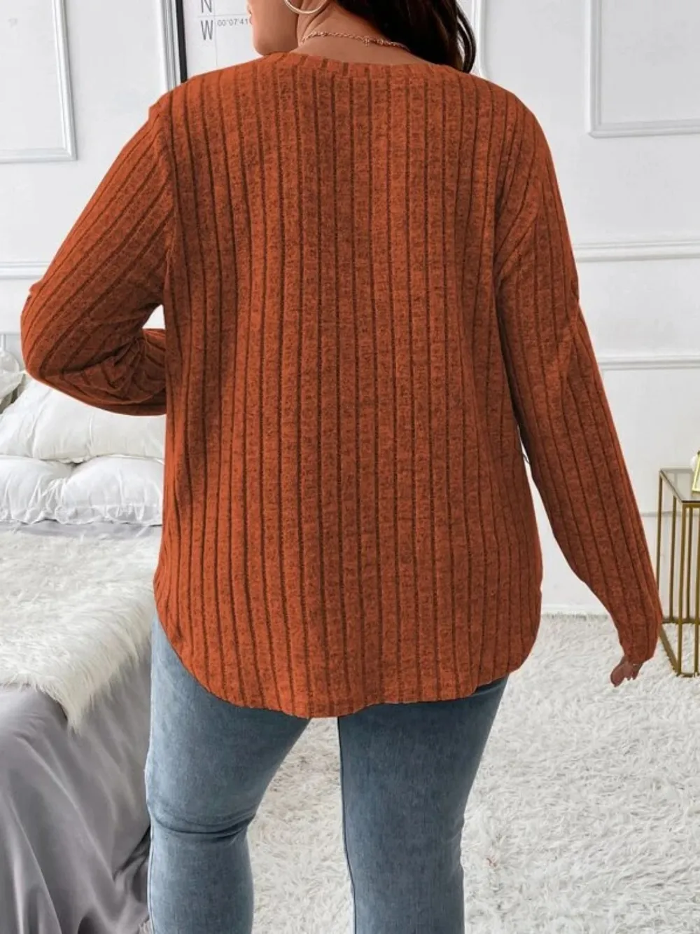 Plus Size V-Neck Long Sleeve T-Shirt, image 7