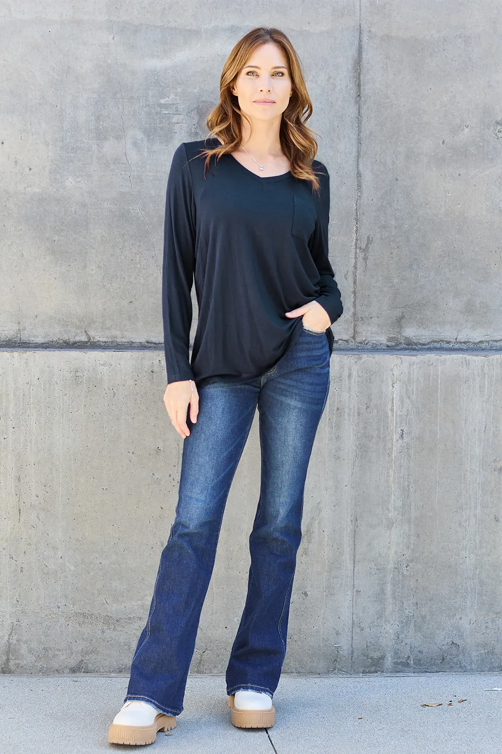 Full Size V-Neck Long Sleeve Top, image 9