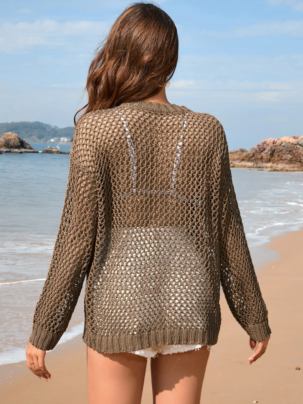 Heart Openwork Long Sleeve Cover-Up, image 7