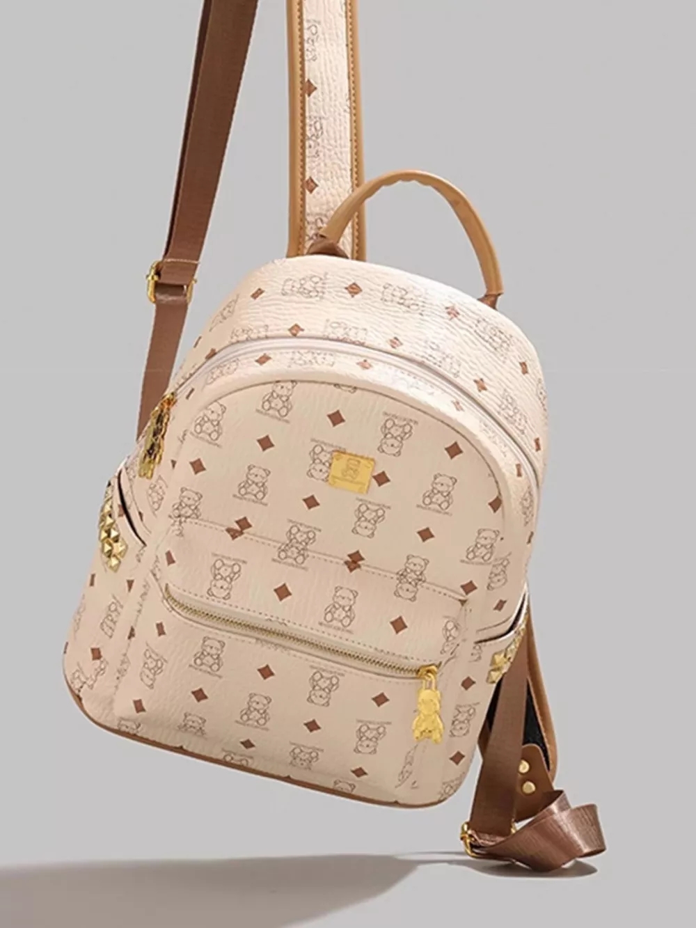 Bear Pattern Leather Backpack Bag, image 2