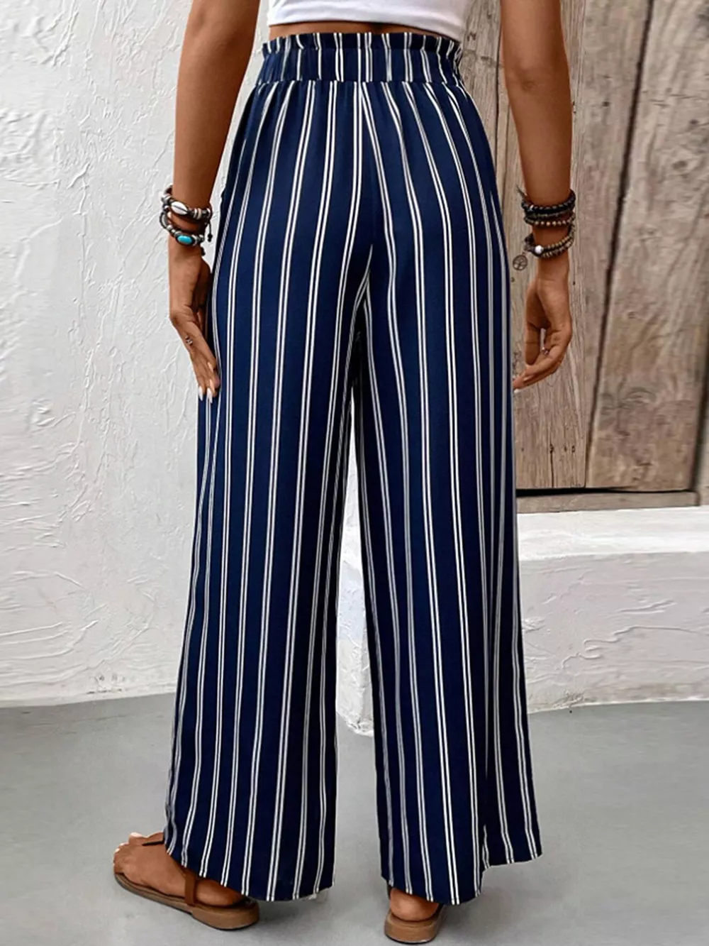 Striped Wide-Leg Pants with Elastic Waistband, image 5