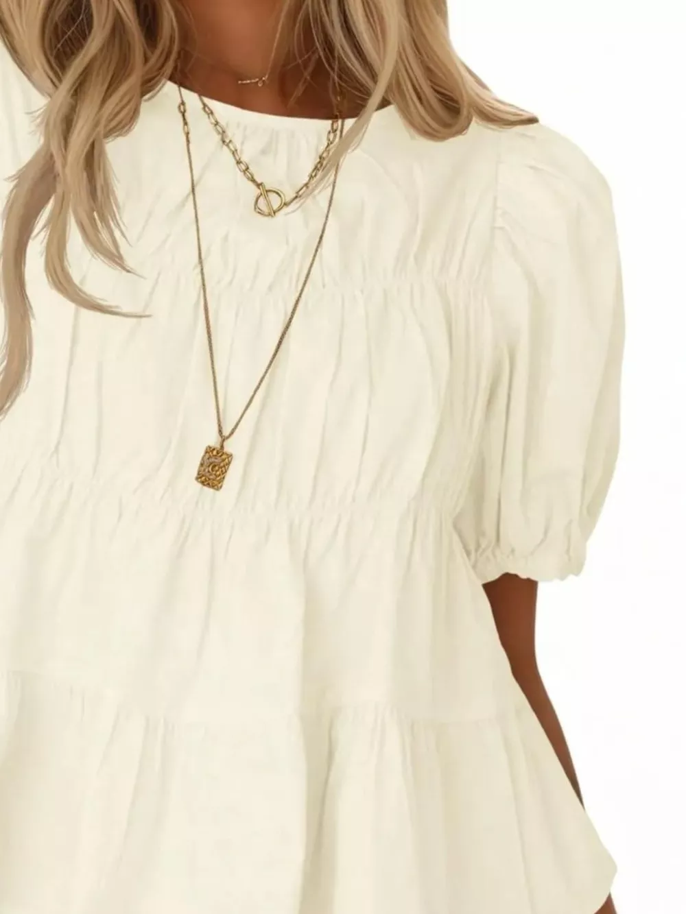 Ruched Tiered Puff Sleeve Blouse, image 9