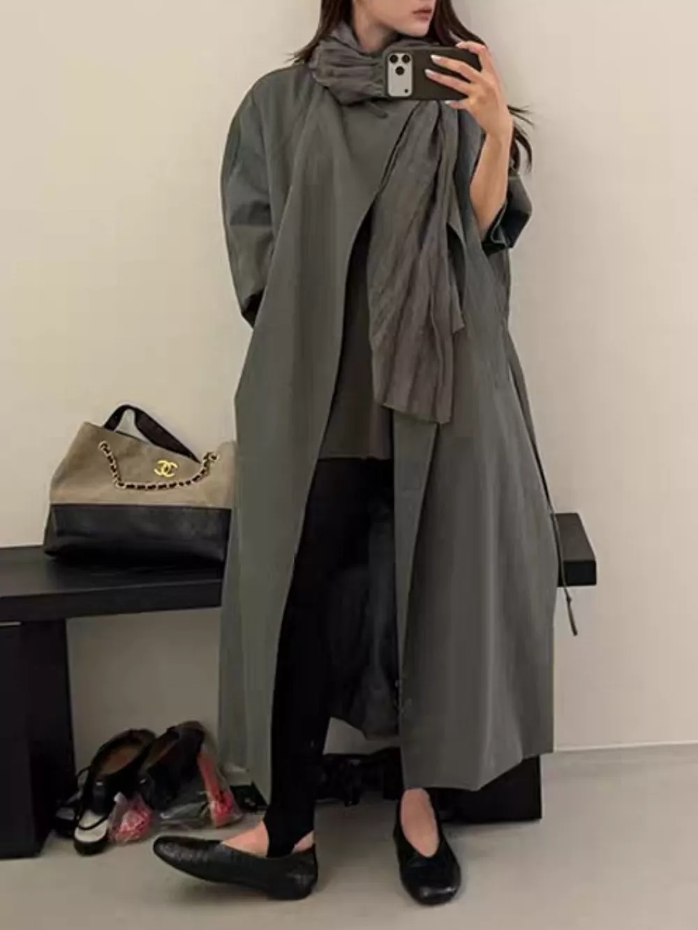 Drawstring Open Front Longline Trench Coat, image 7
