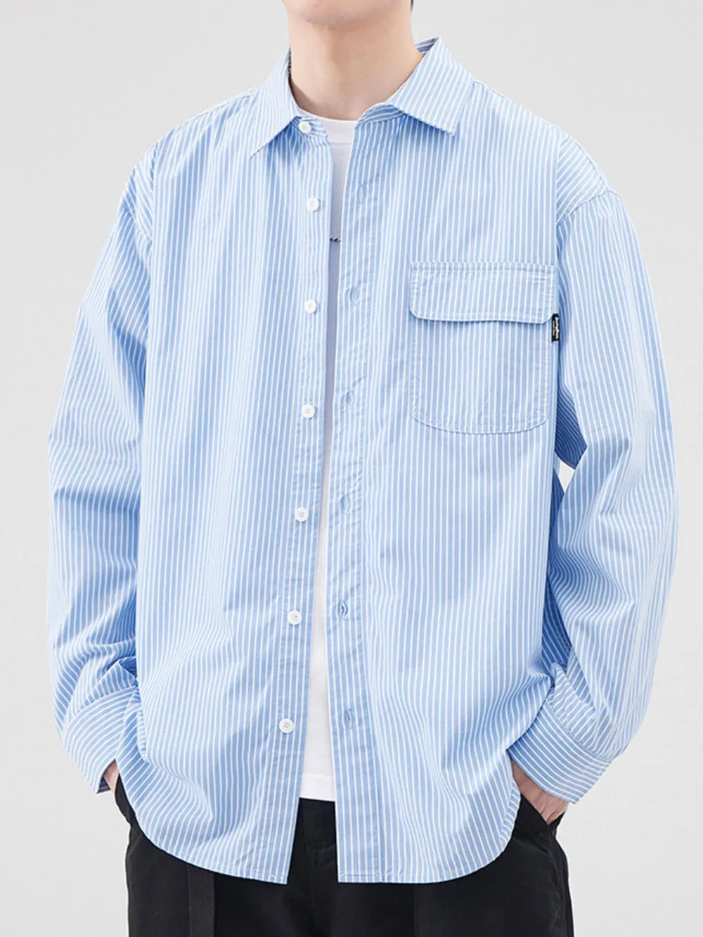 Men's Plus Size Striped Button Up Long Sleeve Shirt, image 5