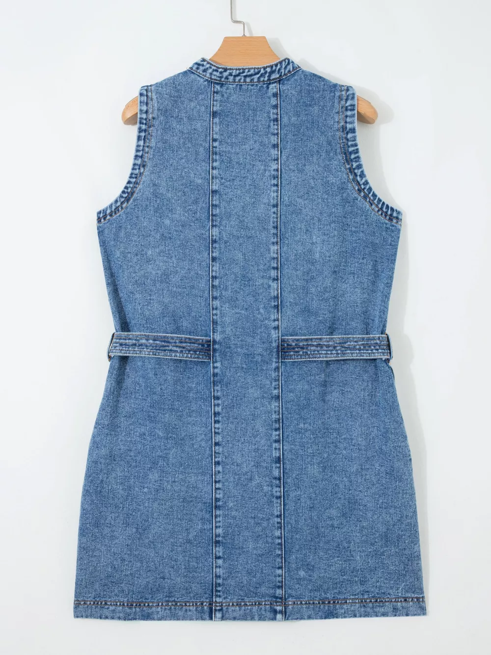 Western Belt Button Down Sleeveless Denim Short Dress, image 10