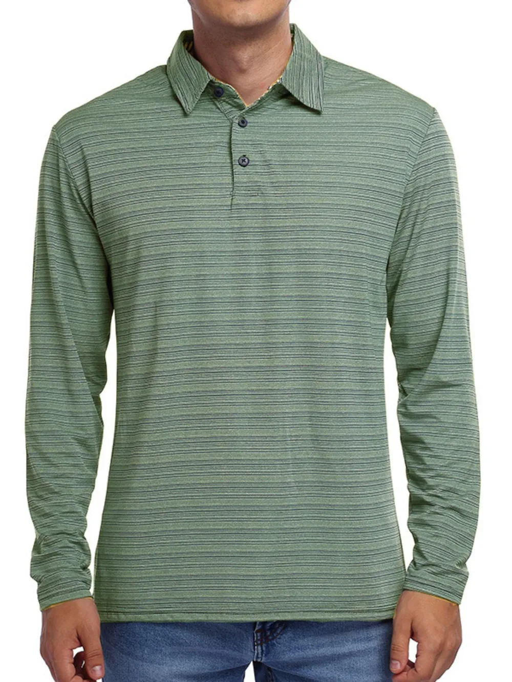 Men's Striped Long Sleeve Polo Shirt, image 5