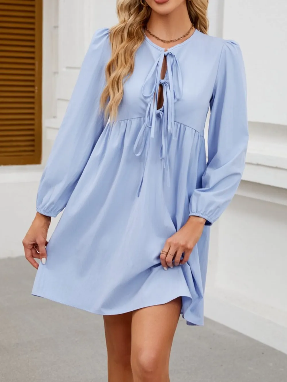 Tie Front Long Sleeve Mini Dress, image 6