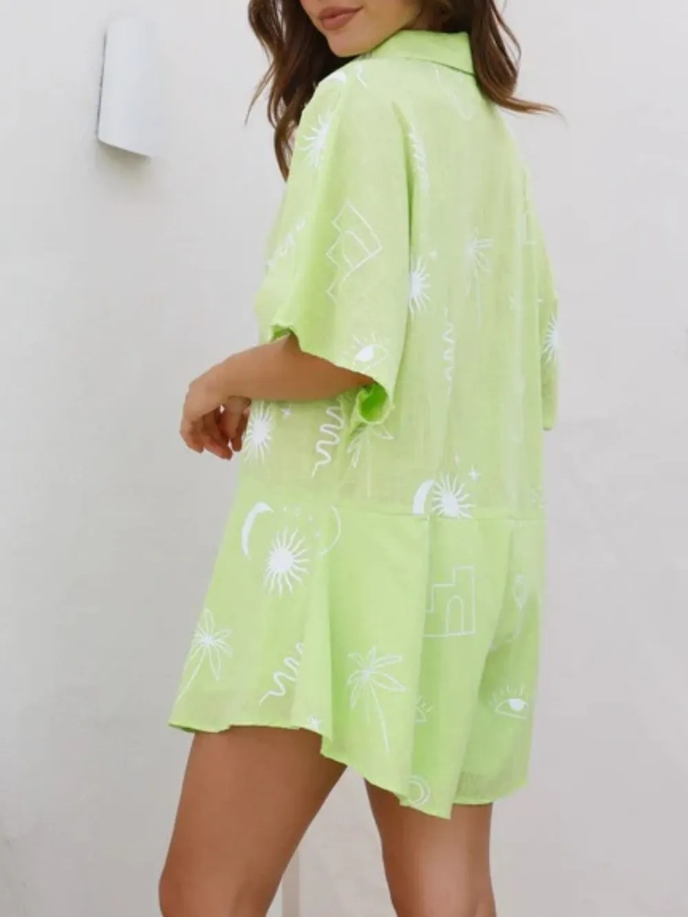 Printed Collared Neck Half Sleeve Romper, image 7