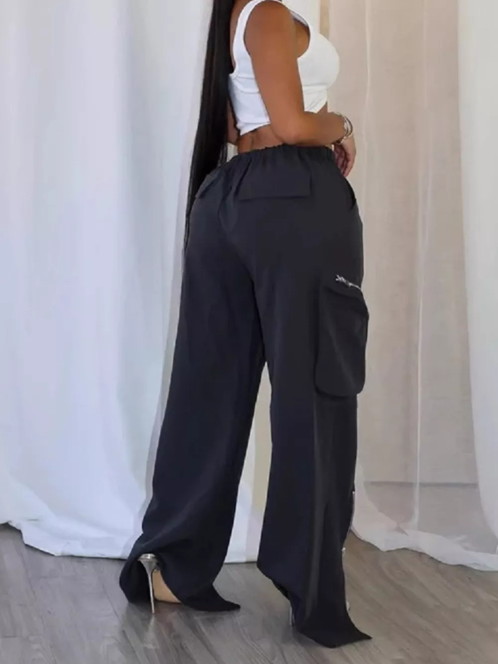 Drawstring Cargo Pants with Zipper Accents, image 6