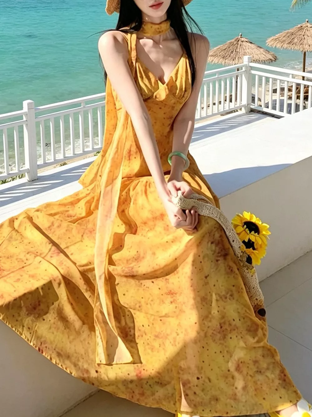 Floral Print V-Neck Cami Dress with Scarf, image 3
