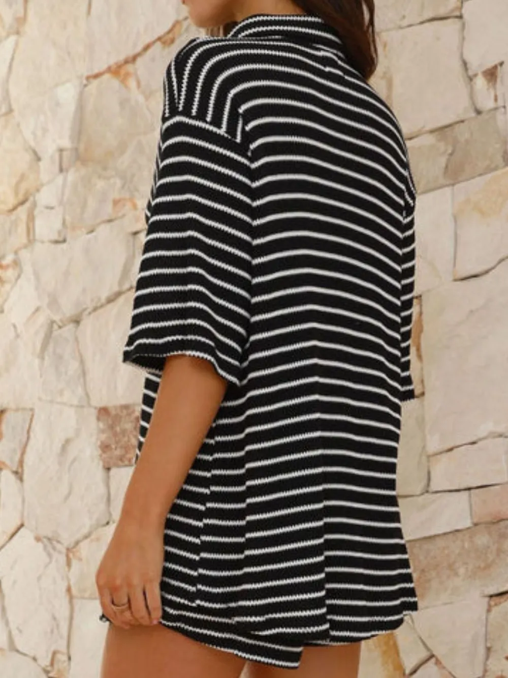Striped Half Sleeve Top and Shorts Set, image 18