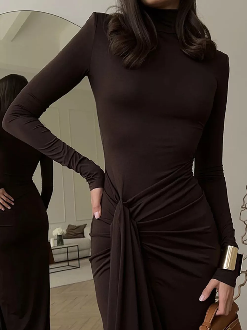 Turtleneck Long Sleeve Slit Maxi Dress, image 5