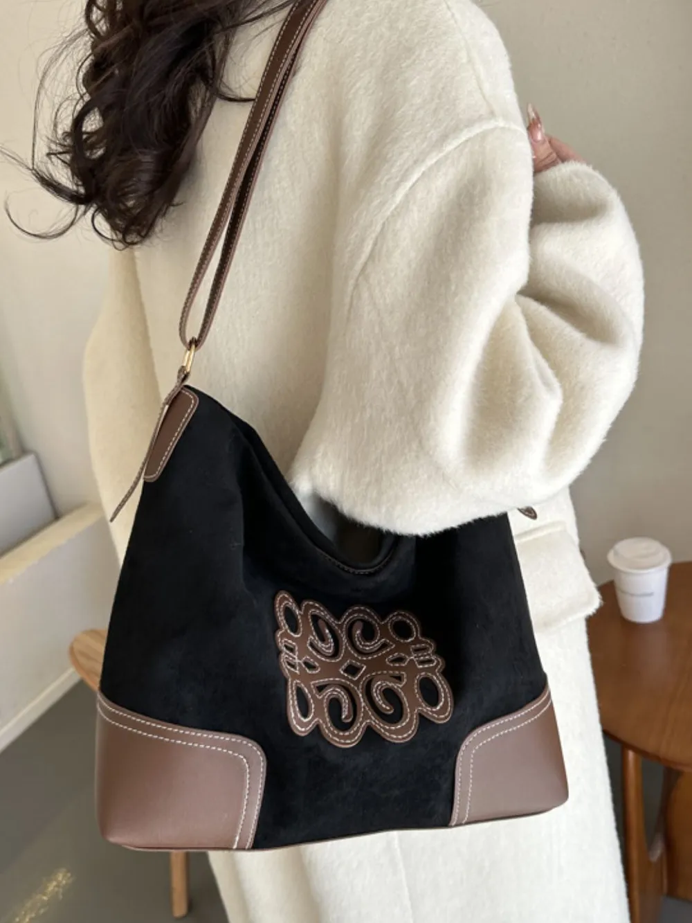 Suede Patch Adjustable Strap Tote Bag, image 11