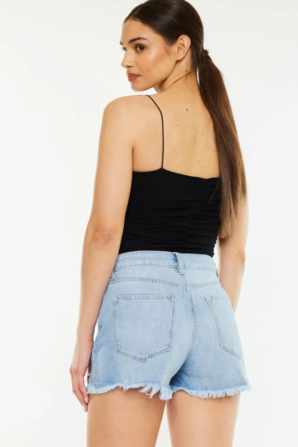 Raw Hem Distressed High Waist Denim Shorts, image 2