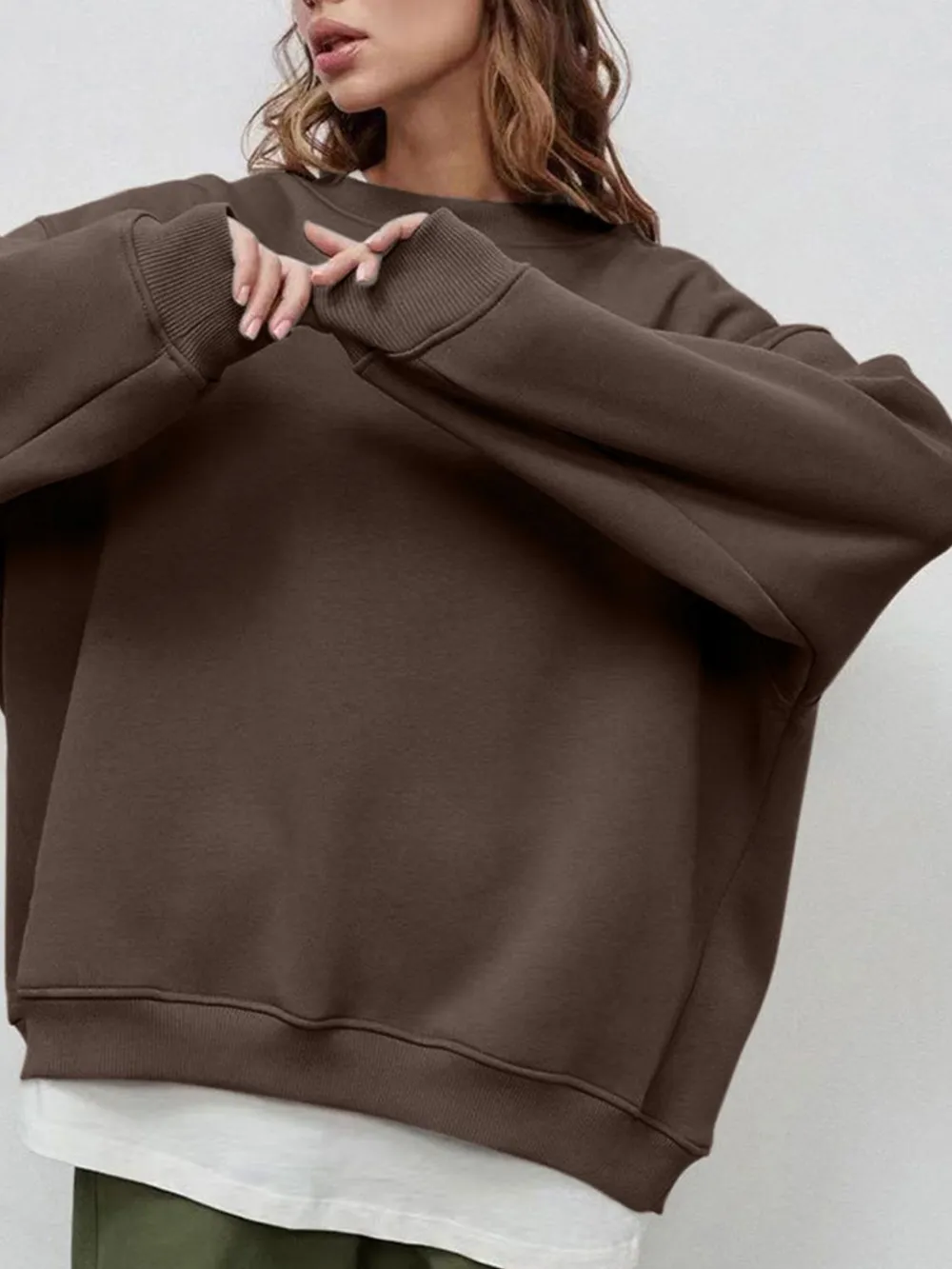 Round Neck Dropped Shoulder Long Sleeve Sweatshirt, image 25