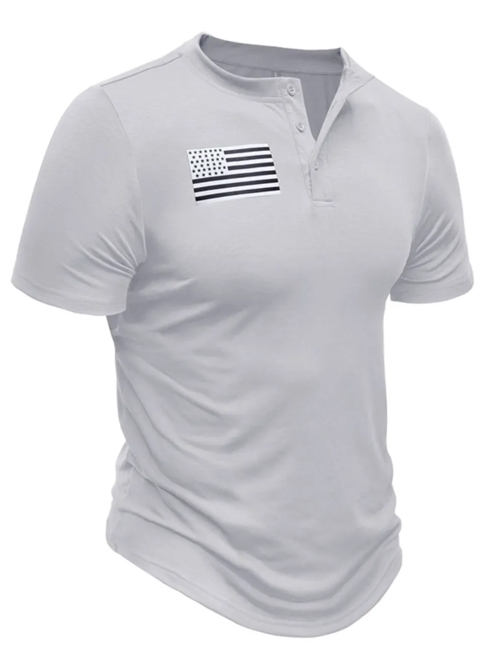 Men's American Flag Short Sleeve Henley Top, image 7