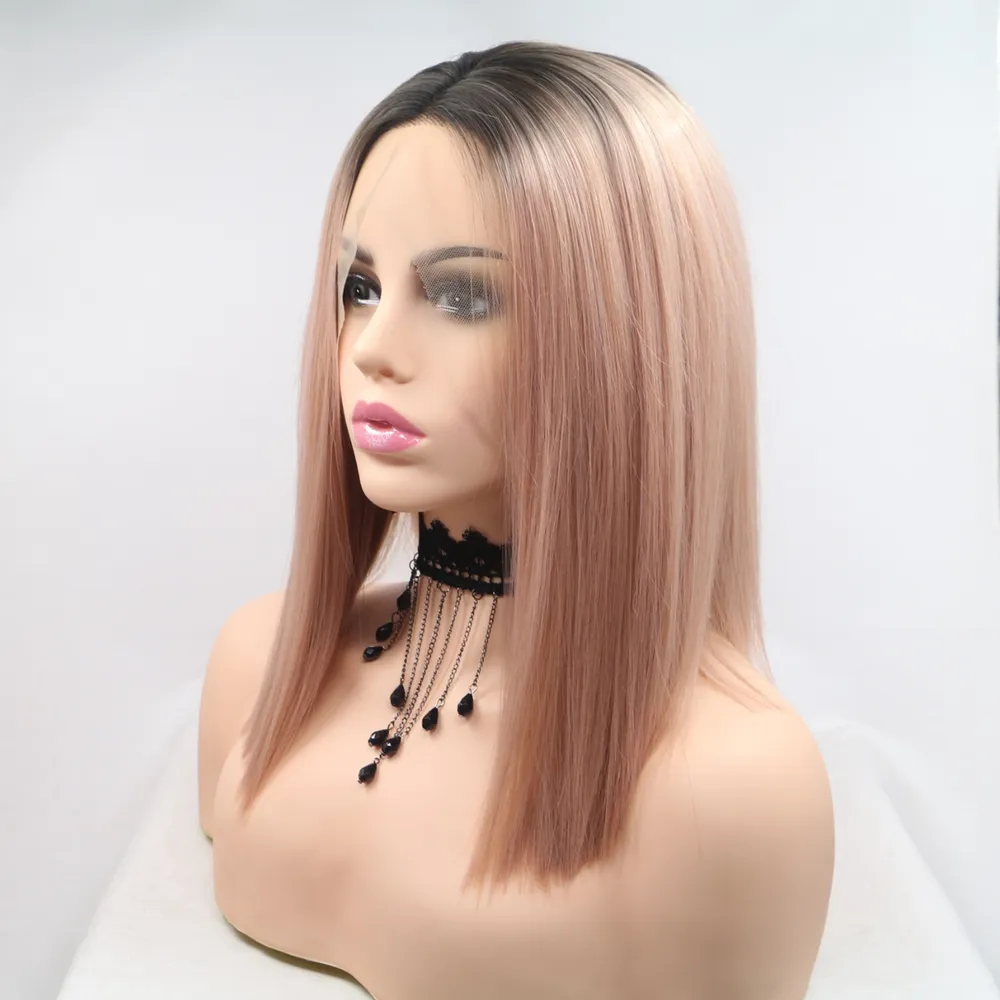 13*3" Lace Front Wigs Synthetic Mid-length Straight 12" 130% Density, image 3