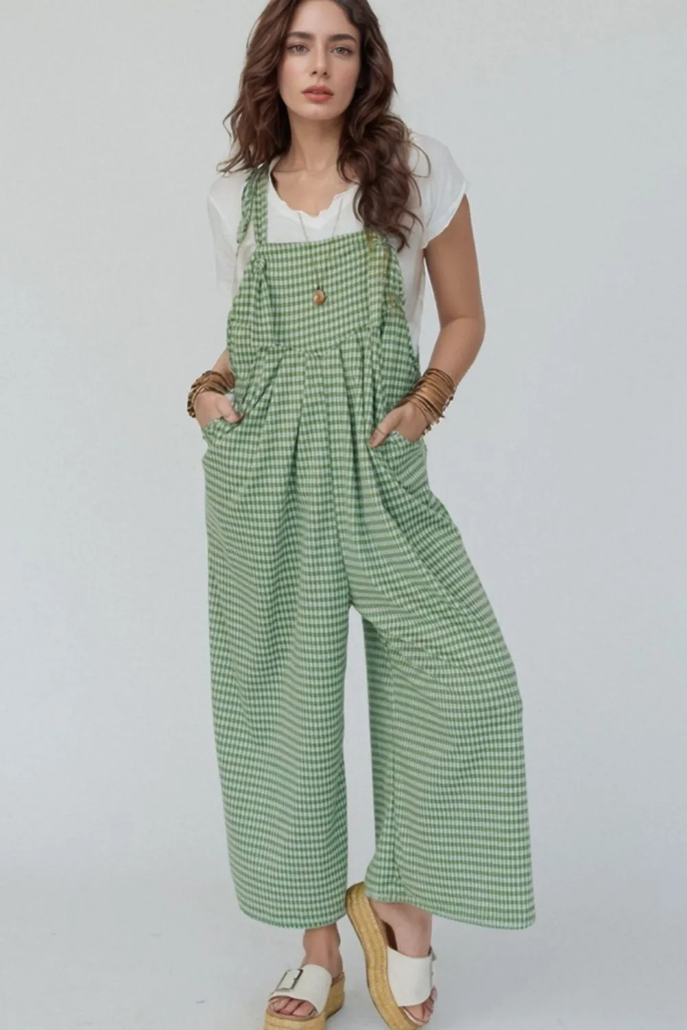 Casual Gingham Wide Leg Overalls, image 4