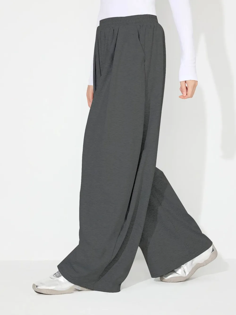 Elastic Waist Wide Leg Pants with Pockets, image 12