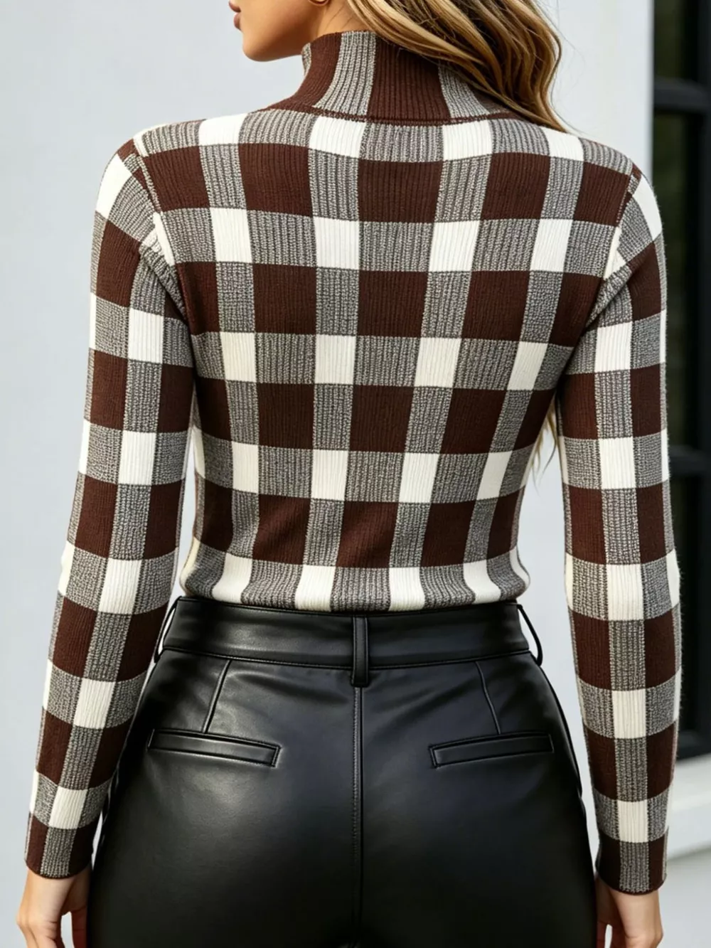Plaid Pattern Slim Fit Knit Top, image 7