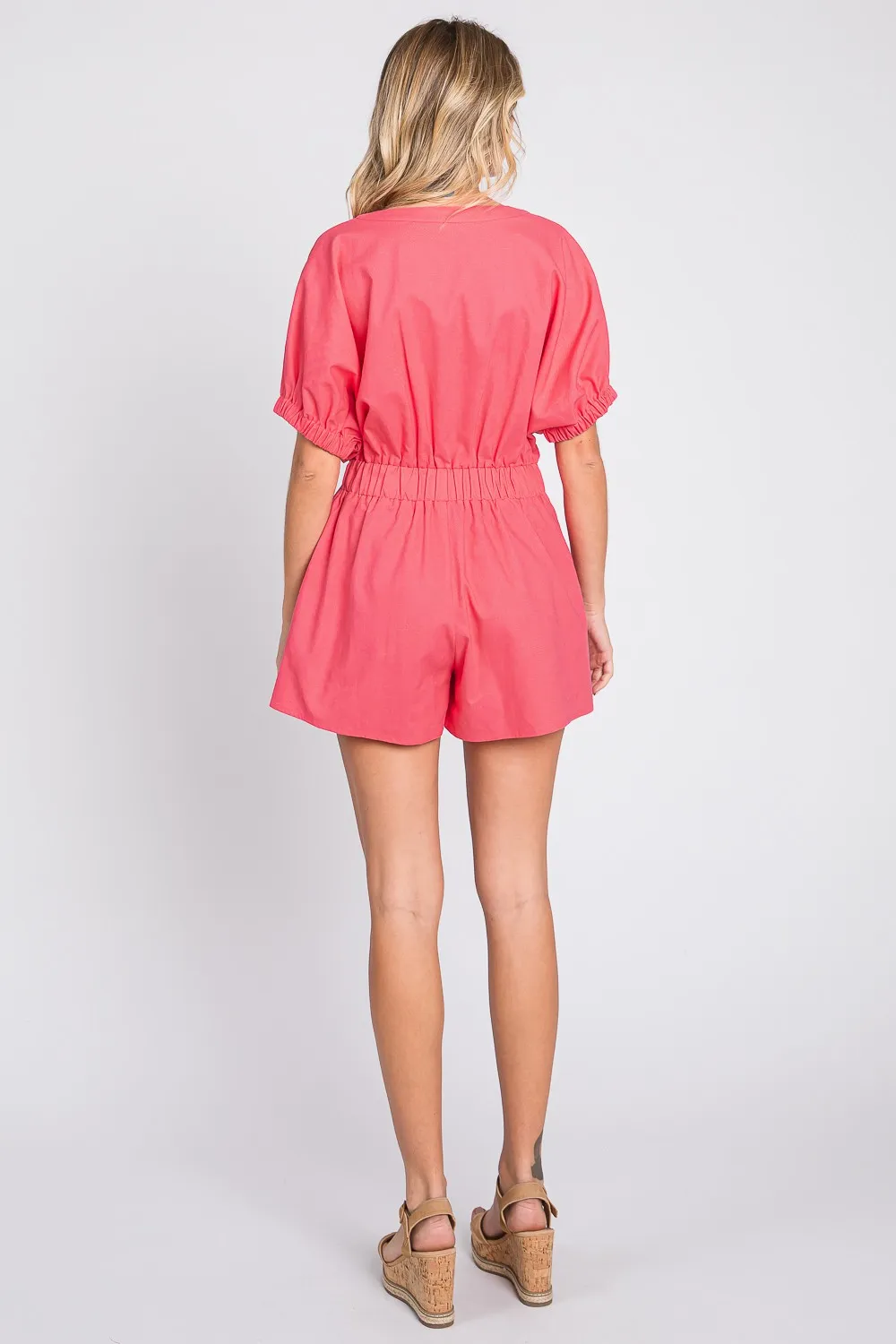 Half Button V-Neck Linen Romper, image 5