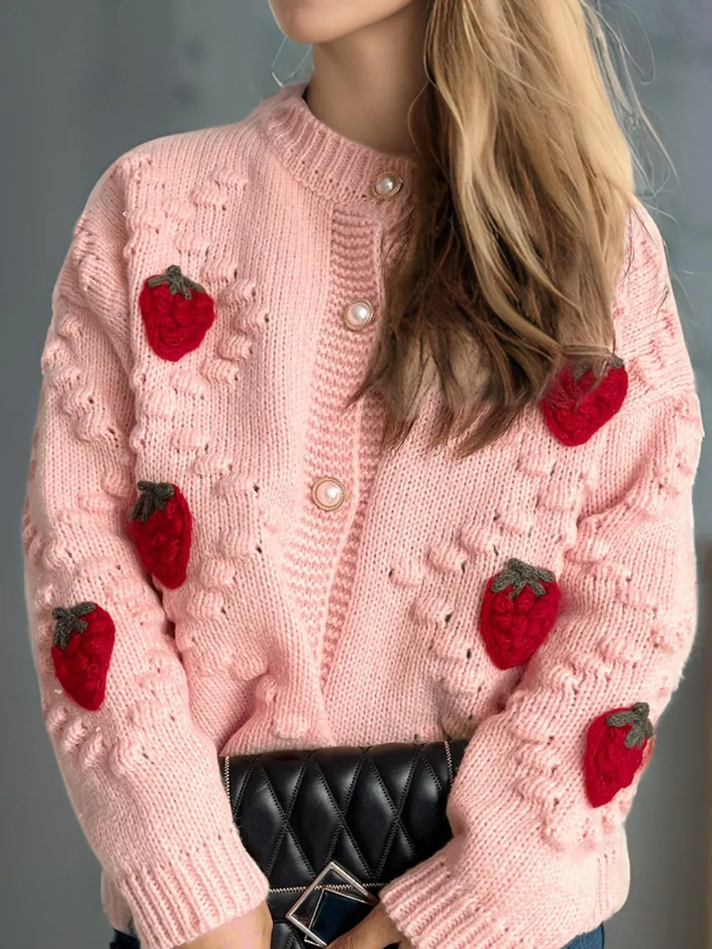 Strawberry Button Down Long Sleeve Cardigan, image 10