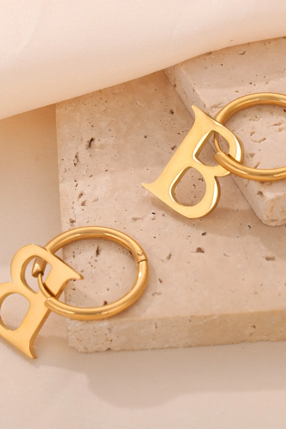 Titanium Steel Letter Hoop Earrings, image 3