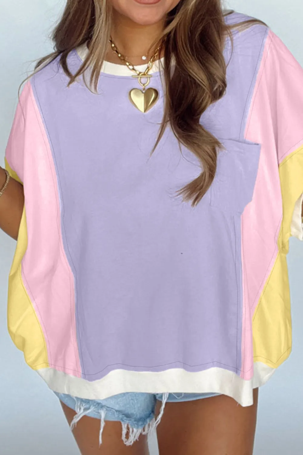 Color Block Patchwork Half Sleeve Oversized T Shirt, image 4