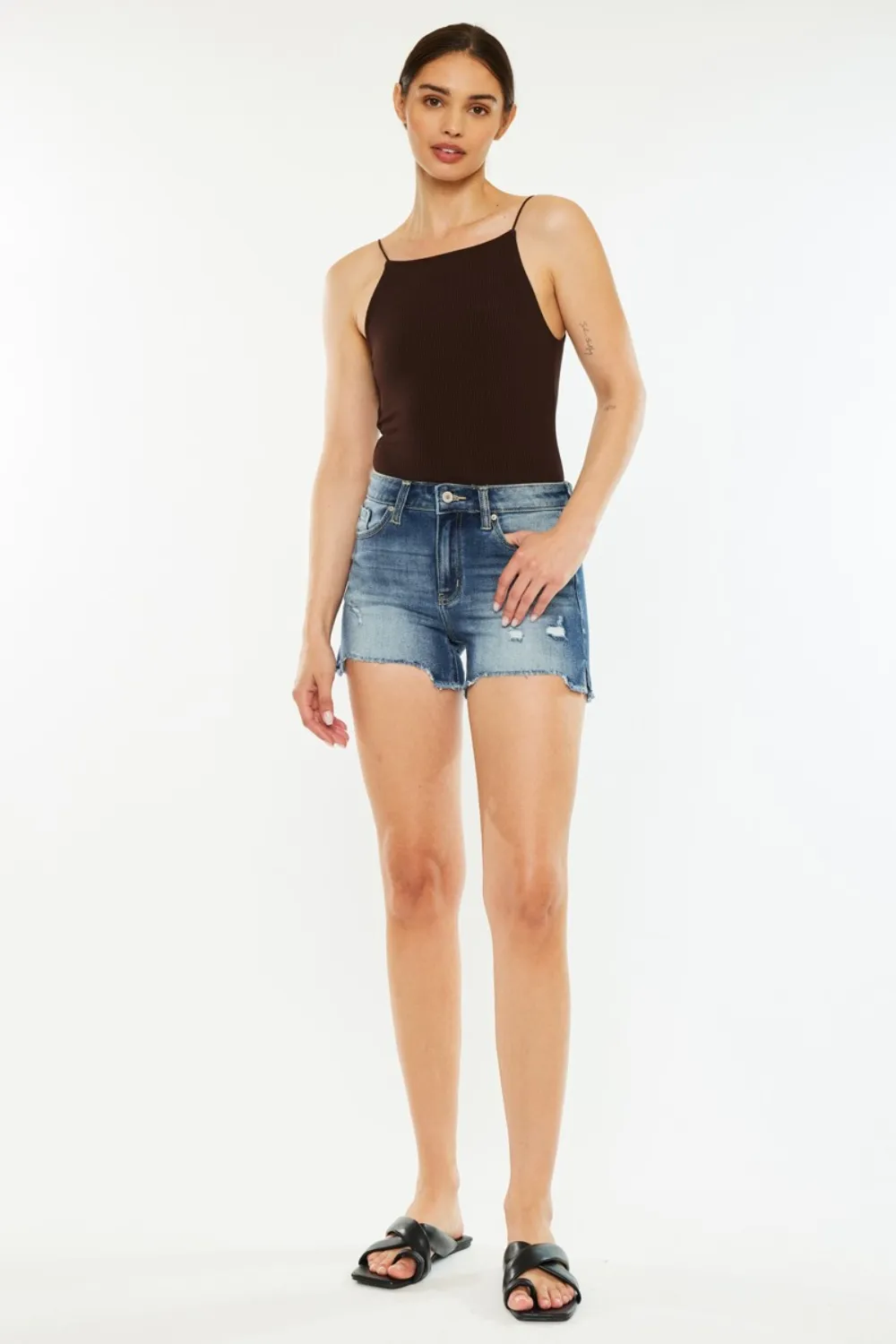 High Waist Raw Hem Denim Shorts, image 3