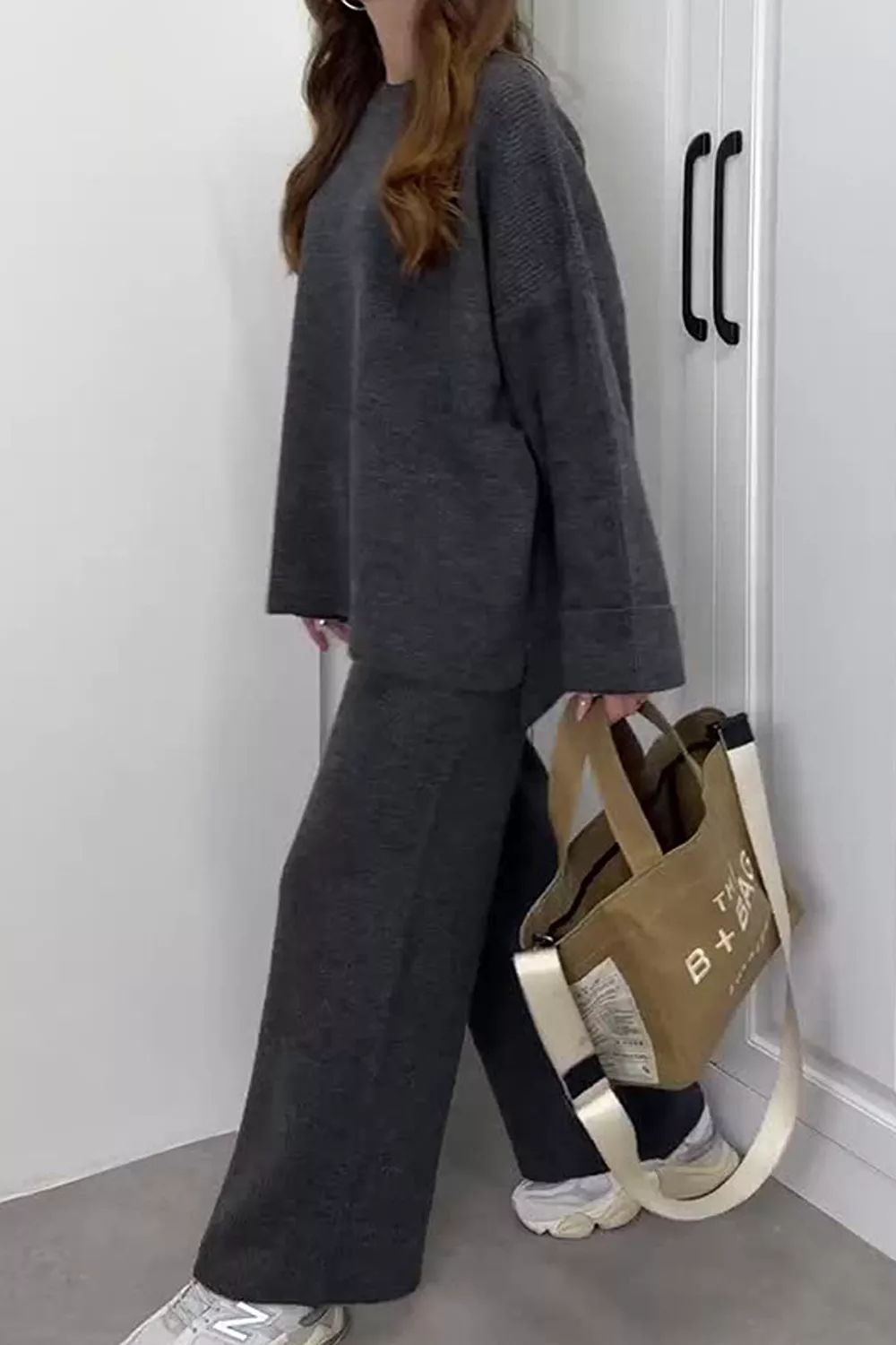 Dropped Shoulder Knit Sweater and Wide Leg Pants Set, image 11