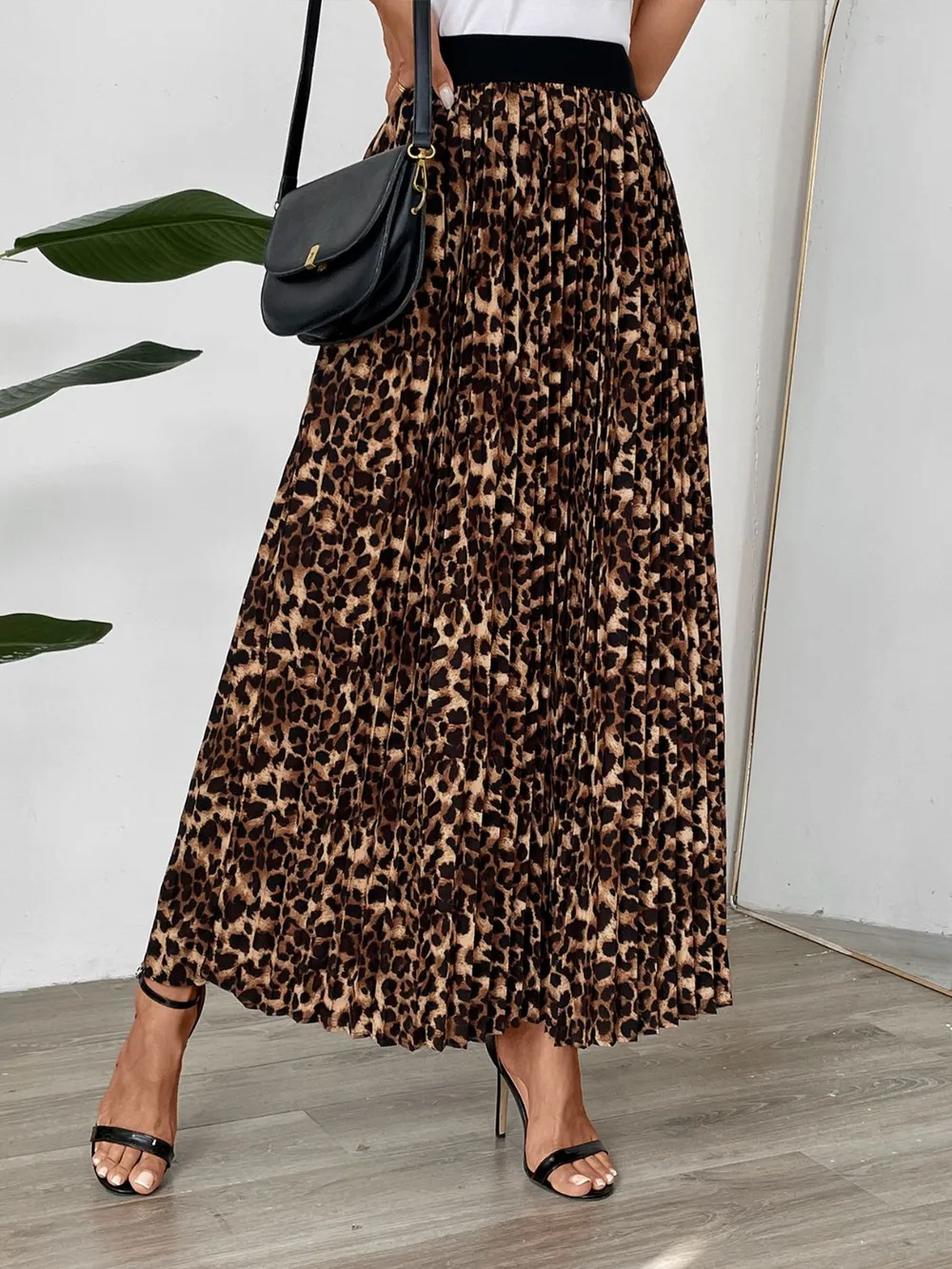 Pleated Leopard Maxi Skirt, image 4