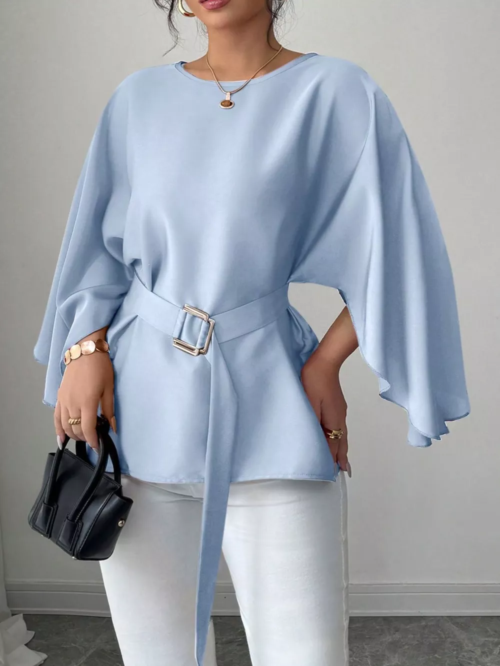 Batwing Sleeve Belted Blouse, image 3