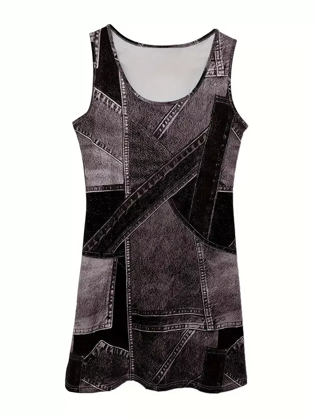 Patchwork Denim Sleeveless Dress, image 9
