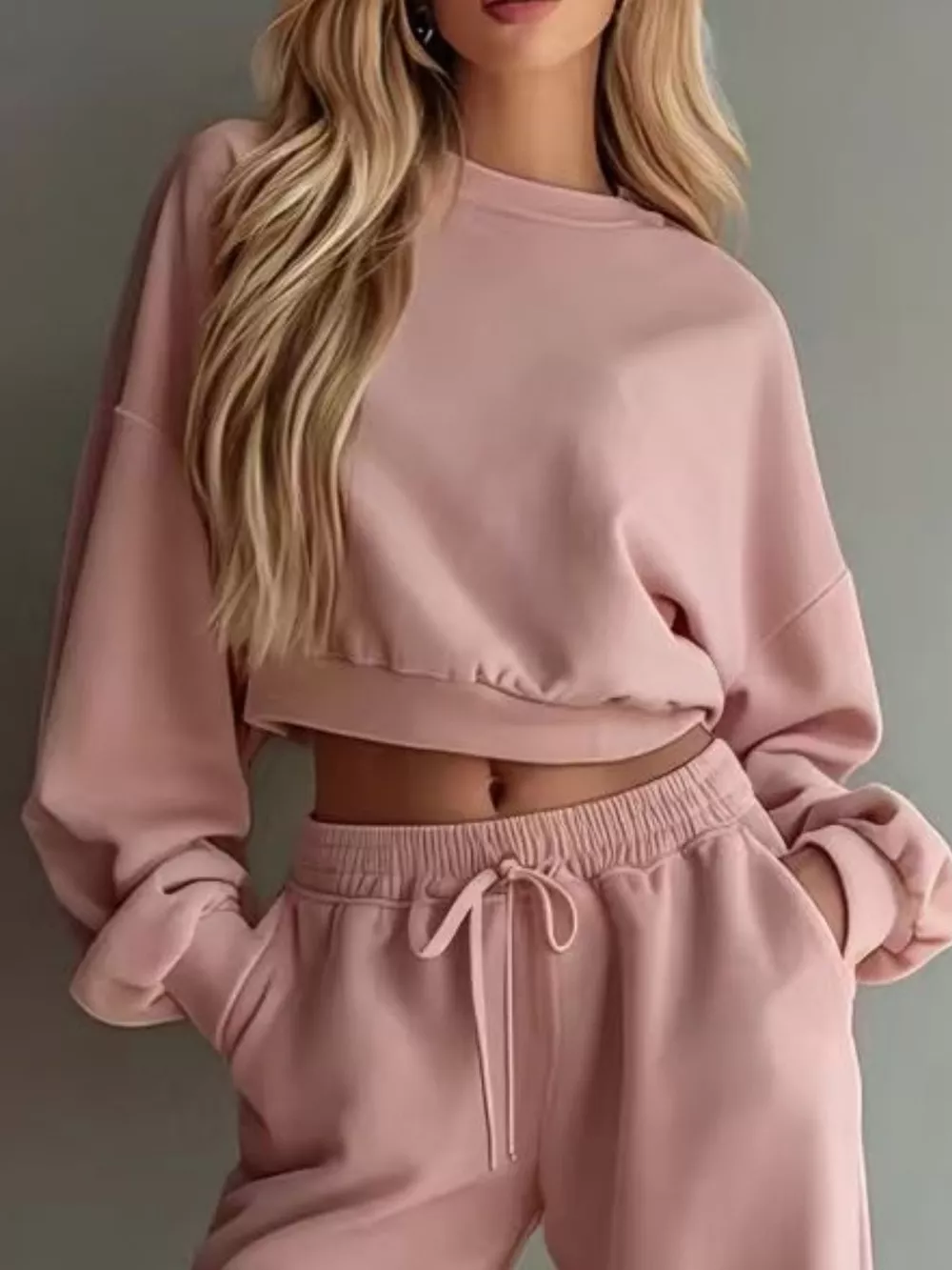 Round Neck Cropped Sweatshirt and Wide-Leg Pants, image 20